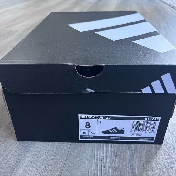 Adidas Women’s Grand Court 2.0 Black Sneakers with White Stripes 8 - Picture 8 of 8